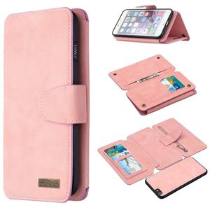 huismerk Afneembare Frosted Magnetic Horizontal Flip Leather Case met Kaartslots & Houder & Rits portemonnee & fotolijst voor iPhone 6 Plus(Roze)