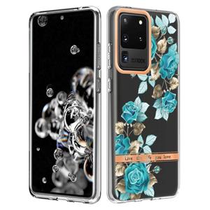 huismerk Voor Samsung Galaxy S20 Ultra Bloemen en Planten Serie IMD TPU Telefoonhoes (Blue Rose)