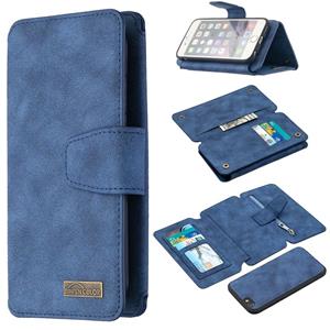 huismerk Afneembare Frosted Magnetic Horizontal Flip Leather Case met Kaartslots & Houder & Rits portemonnee & fotolijst voor iPhone 6(Blauw)