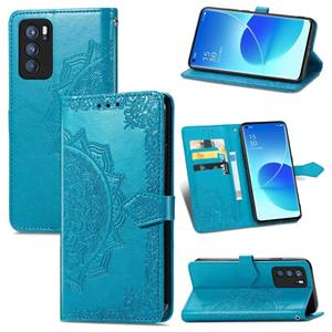 huismerk Voor Oppo Reno6 Pro 5G Mandala Bloem In reliëf gemaakte Horizontale Flip Leren Case met Houder & Three Card Slots & Wallet & Lanyard