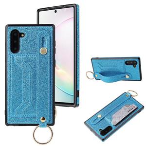 huismerk Voor Samsung Galaxy Note 10 Glitter Powder PU+TPU Schokbestendige beschermhoes met houder & kaartslots & polsbandje(blauw)