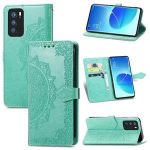 huismerk Voor Oppo Reno6 Pro 5G Mandala Bloem In reliëf gebracht Horizontale Flip Leren Case met Houder & Three Card Slots & Wallet & Lanyard