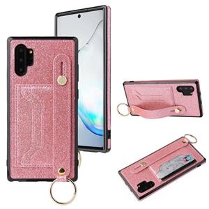 huismerk Voor Samsung Galaxy Note 10 Pro Glitter Powder PU+TPU Schokbestendige beschermhoes met houder & kaartslots & polsbandje(roze)