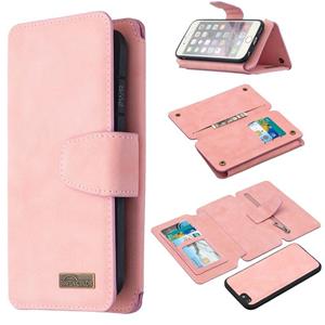 huismerk Afneembare Frosted Magnetic Horizontal Flip Leather Case met Kaartslots & Houder & Rits portemonnee & fotolijst voor iPhone 6(Roze)