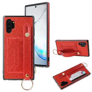 huismerk Voor Samsung Galaxy Note 10 Pro Glitter Powder PU+TPU Schokbestendige beschermhoes met houder & kaartslots & polsband(rood)