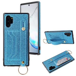 huismerk Voor Samsung Galaxy Note 10 Pro Glitter Powder PU+TPU Schokbestendige beschermhoes met houder & kaartslots & polsbandje(blauw)