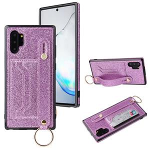 huismerk Voor Samsung Galaxy Note 10 Pro Glitter Powder PU+TPU Schokbestendige beschermhoes met houder & kaartslots & polsbandje(Paars)