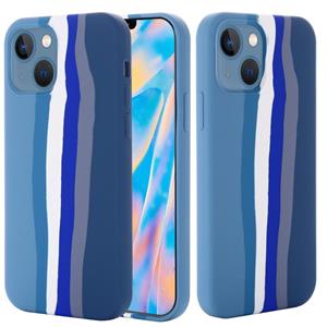 huismerk Regenboog vloeibare siliconen schokbestendige volledige dekking beschermende hoesje voor iPhone 13 mini (blauw)