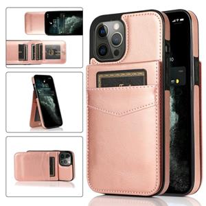 huismerk Solid Color PC + TPU-beschermhoes met houder & kaartslots voor iPhone 13 Pro (Rose Gold)