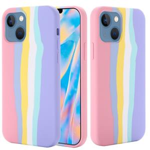 huismerk Regenboog vloeibare siliconen schokbestendige volledige dekking beschermende hoesje voor iPhone 13 mini (roze)