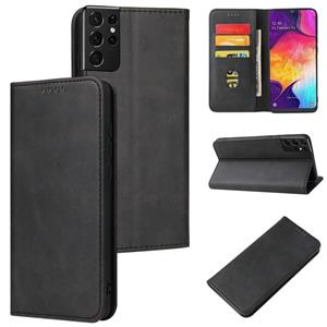 huismerk Voor Samsung Galaxy S21 Ultra 5G Kalf Textuur Magnetische Horizontale Flip Lederen Hoesje met Houder & Kaart Slots &Portemonnee (Zwart)