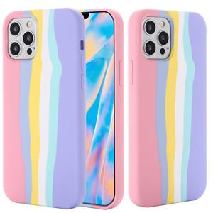 huismerk Rainbow Liquid Silicone Shockproof Volledige dekking Beschermhoes voor iPhone 13 (Pink)