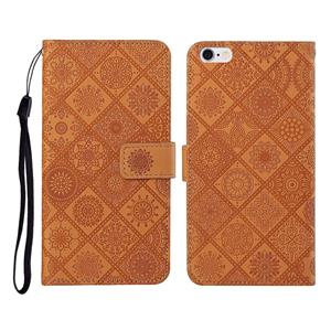 huismerk Ethnic Style Embossed Pattern Horizontal Flip Leather Case met Holder & Card Slots & Wallet & Lanyard Voor iPhone 6(Bruin)