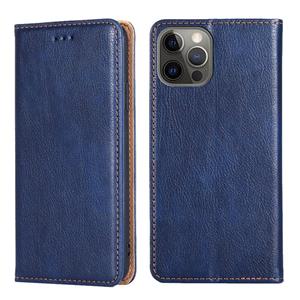 huismerk PU + TPU Glanzendolie Effen Kleur Magnetische Horizontale Flip Lederen Case met Houder & Card Slot & Portemonnee voor iPhone 13 Pro (Blauw)