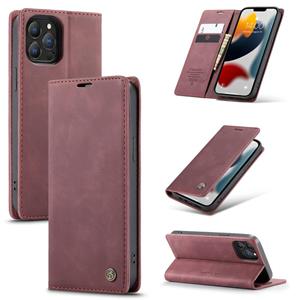 Caseme-013 Multifunctionele Retro Frosted Horizontale Flip Lederen Case met Kaart Slot & Houder & Portemonnee voor iPhone 13 Pro (Wine Red)