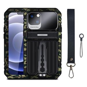 huismerk Armor Schokbestendig Splash-Proof Stofdicht Telefoonhoesje Met Houder Voor iPhone 13 (Camouflage)