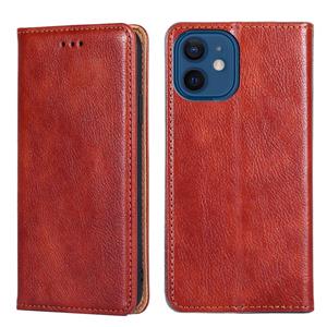 huismerk PU + TPU Glanzendolie Effen Kleur Magnetische Horizontale Flip Leren Case met Houder & Card Slot & Portemonnee voor iPhone 13 Mini (Brown)