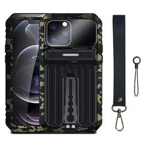 huismerk Armor Schokbestendige Splash-Proof Dubbelbestendig Telefoonhoesje Met Houder Voor iPhone 13 Pro (Camouflage)