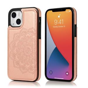 huismerk Dubbele gesp Mandala Patroon PU + TPU beschermhoes met kaartslots & houder & fotolijst voor iPhone 13 Mini (Rose Gold)