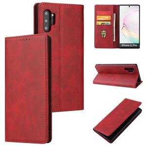 huismerk Voor Samsung Galaxy Note10 + Kalf textuur magnetische horizontale flip lederen geval met houder & kaart slots &portemonnee (rood)