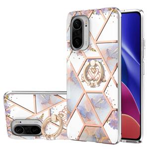 huismerk Voor Xiaomi MI 11I / POCO F3 / Redmi K40 / Redmi K40 PRO-galvaniseren splitsing marmeren bloem patroon TPU schokbestendig geval met strass ringhouder