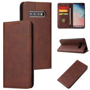 huismerk Voor Samsung Galaxy S10 Kalfstructuur Magnetische Horizontale Flip Leren Case met Houder & Card Slots & Portemonnee (Bruin)