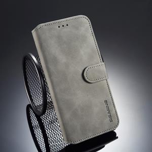 dg.ming Dg. MING retro olie kant horizontale flip case voor iPhone XS/X met houder & kaartsleuven & portemonnee (grijs)