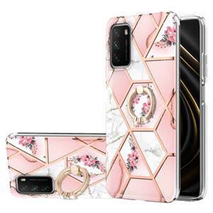 huismerk Voor Xiaomi POCO M3 / Redmi Note 9 4G / Redmi 9 Power / Redmi 9T Electroplating Splicing Marmeren Bloem Patroon TPU Schokbestendig Case met Rhinestone