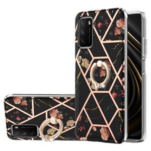 huismerk Voor Xiaomi Poco M3 / Redmi Note 9 4G / Redmi 9 Power / Redmi 9Telectroplating Splicing Marmeren Bloempatroon TPU Schokbestendig Case met Rhinestone R