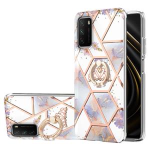 huismerk Voor Xiaomi POCO M3 / Redmi Note 9 4G / Redmi 9 Power / Redmi 9T Electroplating Splicing Marmeren Bloempatroon TPU Schokbestendig Case met Rhinestone