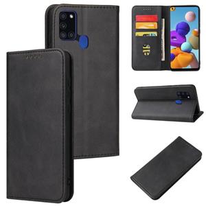 huismerk Voor Samsung Galaxy A21S Calf Texture Magnetische Horizontale Flip Leren Case met Houder & Card Slots & Portemonnee (Zwart)