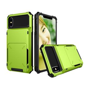 huismerk Schokbestendig TPU + PC beschermende case voor iPhone X/XS met kaartsleuf (groen)