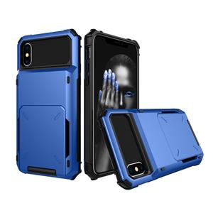 huismerk Schokbestendig TPU + PC beschermende case voor iPhone X/XS met kaartsleuf (blauw)