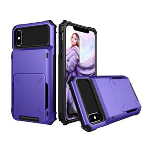 huismerk Schokbestendig TPU + PC beschermende case voor iPhone X/XS met kaartsleuf (paars)