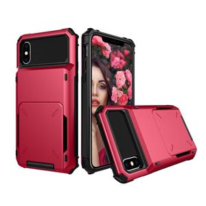 huismerk Schokbestendig TPU + PC beschermende case voor iPhone X/XS met kaartsleuf (rood)