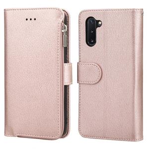 huismerk For Samsung Galaxy Note10 Microfiber Zipper Horizontal Flip Leather Case(Rose Gold)