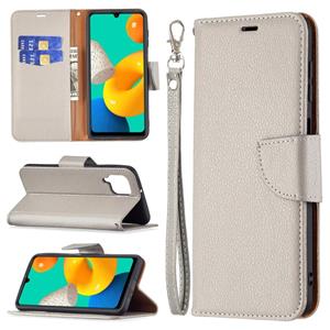 huismerk Voor Samsung Galaxy M32 Litchi Textuur Pure Kleur Horizontale Flip Leren Case met Houder & Card Slots & Wallet & Lanyard (Gray)