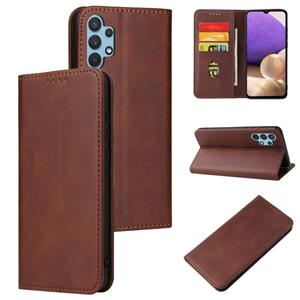 huismerk Voor Samsung Galaxy A32 5G Calf Texture Magnetische Horizontale Flip Leren Case met Houder & Card Slots & Portemonnee (Bruin)