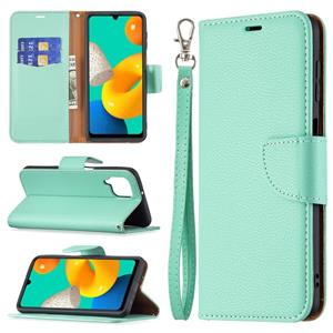 huismerk Voor Samsung Galaxy M32 Litchi Texture Pure Color Horizontale Flip Lederen Hoesje met Houder & Kaart Slots & Portemonnee & Lanyard (Groen)