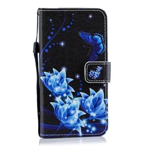 Huismerk Blauwe vlinder bloem patroon horizontale Flip lederen case voor Huawei P30 lite met houder & kaartsleuven & portemonnee