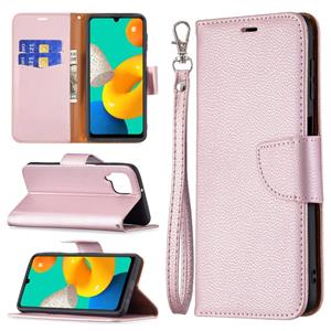 huismerk Voor Samsung Galaxy M32 Litchi Textuur Pure Kleur Horizontale Flip Leren Case Met Houder & Card Slots & Wallet & Lanyard (Rose Gold)