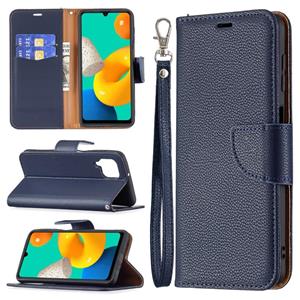 huismerk Voor Samsung Galaxy M32 Litchi Textuur Pure Kleur Horizontale Flip Leren Case Met Houder & Card Slots & Wallet & Lanyard (Dark Blue)