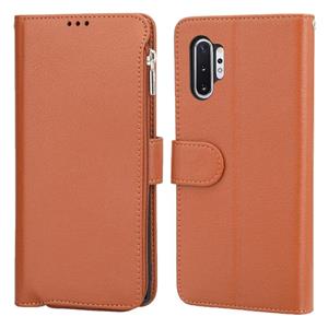 huismerk For Samsung Galaxy Note10+ Microfiber Zipper Horizontal Flip Leather Case(Brown)