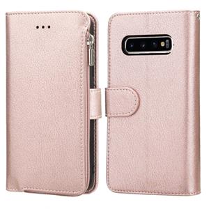 huismerk For Samsung Galaxy S10 Microfiber Zipper Horizontal Flip Leather Case(Rose Gold)