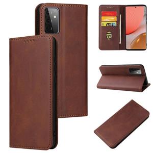 huismerk Voor Samsung Galaxy A72 5G / 4G Kalfstructuur Magnetische Horizontale Flip Lederen Case met Houder & Card Slots & Portemonnee (Bruin)