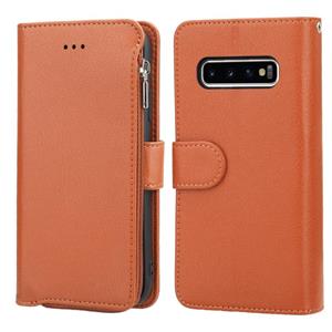 huismerk For Samsung Galaxy S10 Microfiber Zipper Horizontal Flip Leather Case(Brown)