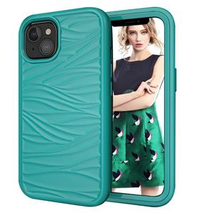 huismerk Wave Pattern 3 in 1 Silicone + PC Schokbestendige beschermhoes voor iPhone 13 (Dark Sea Green)