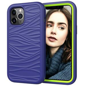 huismerk Wave Pattern 3 in 1 Silicone + PC Shockproof Beschermhoes voor iPhone 13 Pro (Navy + Olivine)