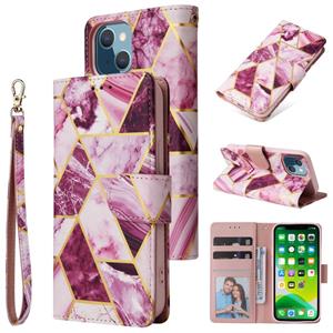 huismerk Marble Bronzing Stitching Horizontale Flip PU Lederen Case met Houder & Card Slots & Portemonnee & Photo Frame voor iPhone 13 (Paars)