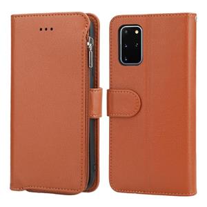 huismerk For Samsung Galaxy S20 Microfiber Zipper Horizontal Flip Leather Case(Brown)